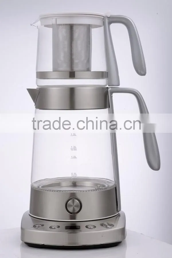 Cordless keep warming function double tea iran tea kettle set with digital base