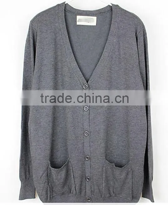 New Womens Cardigan V Neck Loose Long Sleeve knit sweater coat long