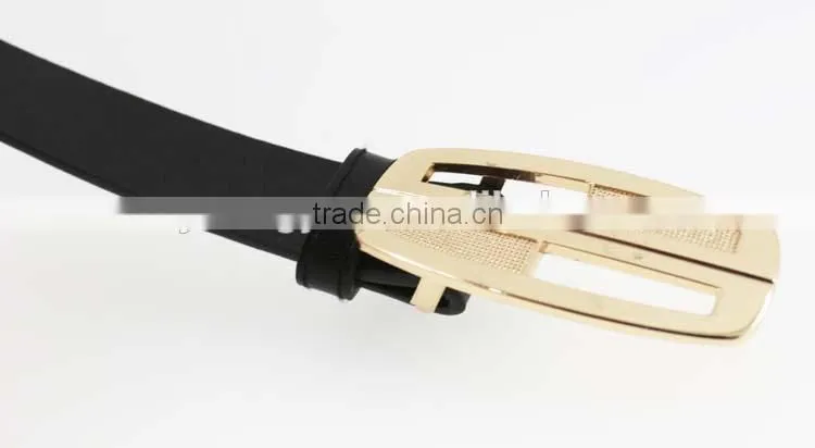 2015 designer black PU ladies leather belt with Gold buckles for jeans in yiwu