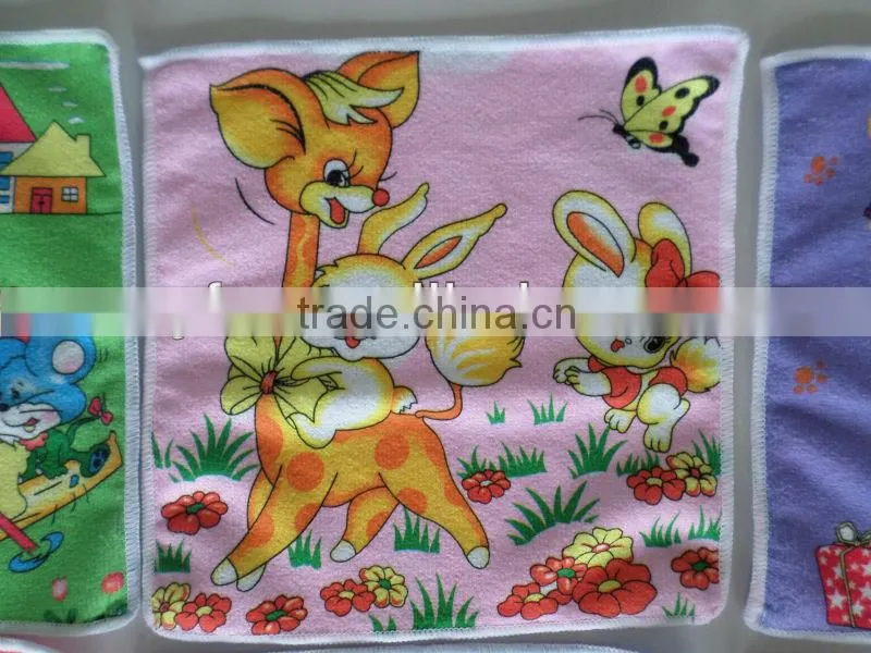 100% polyester microfiber warp knitting knitted thermal transfer printed square wash cloth with cartoon design