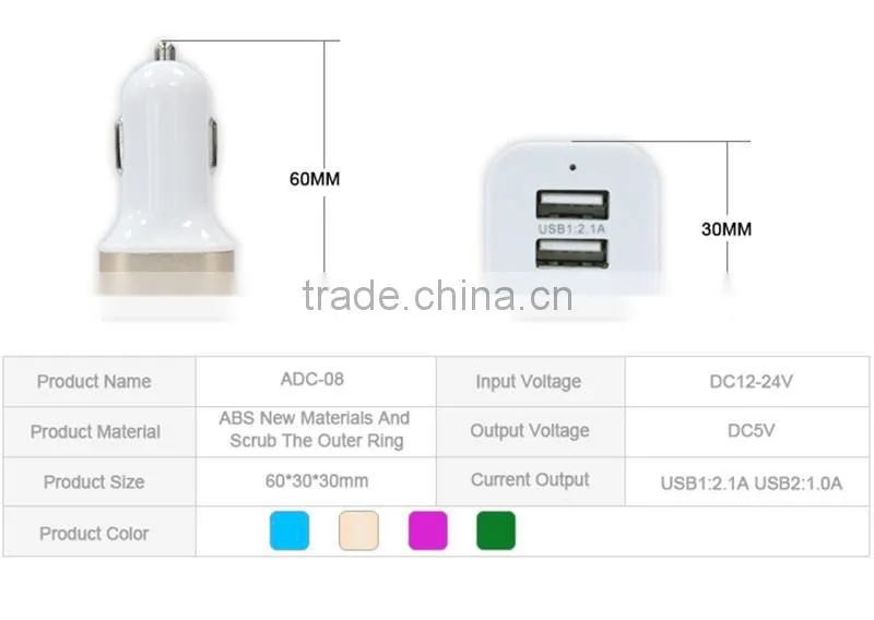 2015 hottest portable 5V 2A Dual Usb Port Universal Mini Car Charger For Mobile Phone