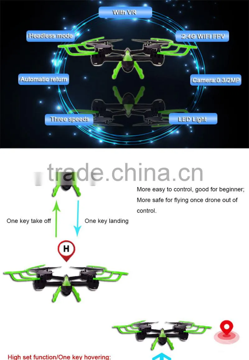 Hot sell FPV self stabilised air drone camera, air copter with Virtual Reality headless glasses