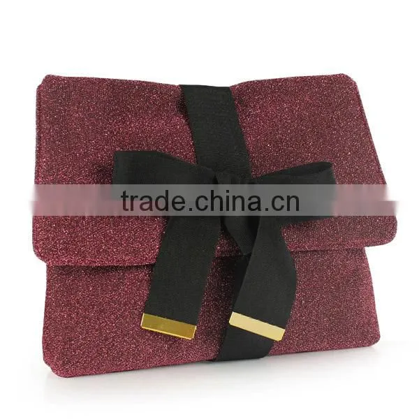 polyester glitter with flap bowknot cosmetic bag