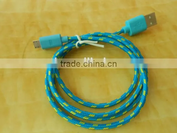 2014 wholesale colorful fabric braided usb data cable