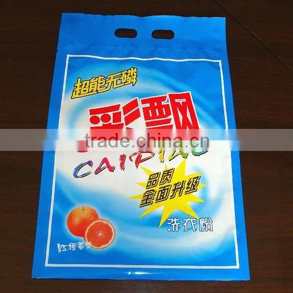 High quality washing powder plastic packaging bags with handle hole 800g