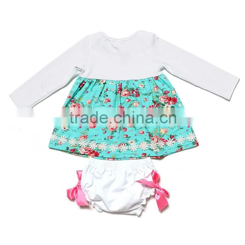 2016 new design baby girls cotton clothing wholesale long sleeve cotton flower print soft boutique cotton stes