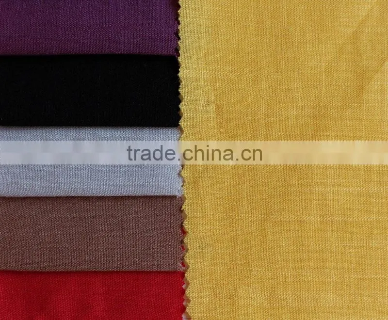 plain dyed solid color woven linenette blend nylon viscose fabric