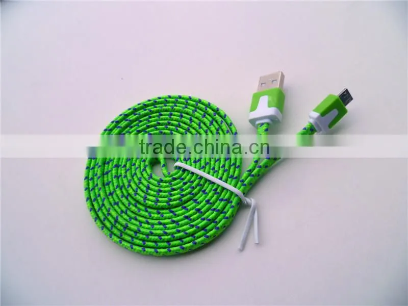 Colorful Braided Woven Fabric 6 feet Flat Rope Micro USB Cable for HTC, Samsung, Motorola, LG, Nokia, Sony Erricsson. etc.