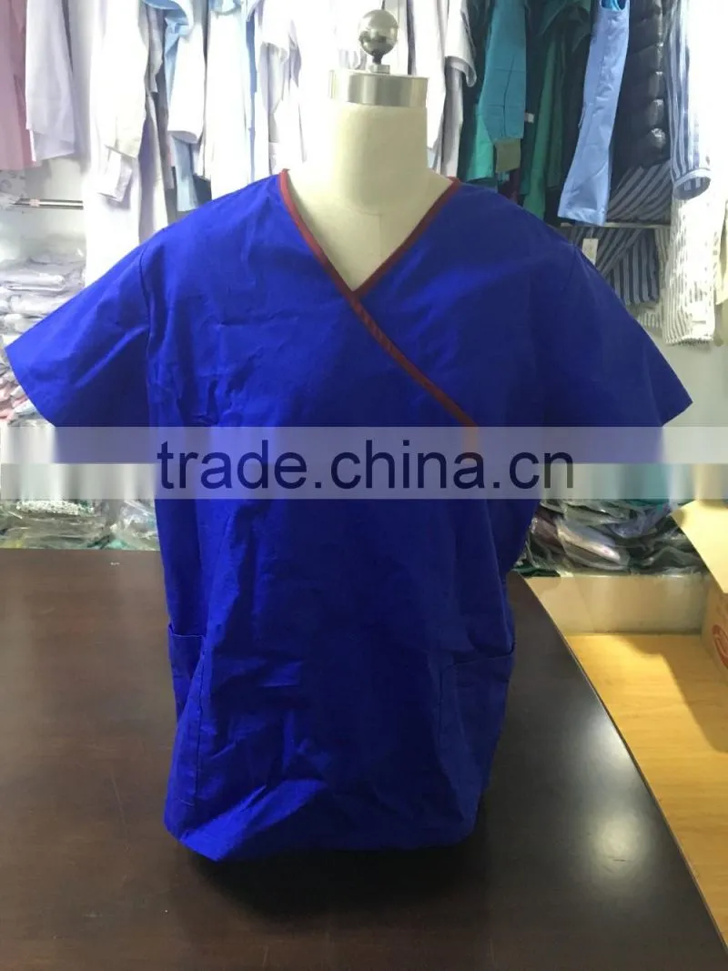 2016 HotSelling Fashion Style plain woven hospital use OEM/cheap medical polyester cotton short sleeve scrubs with high quality