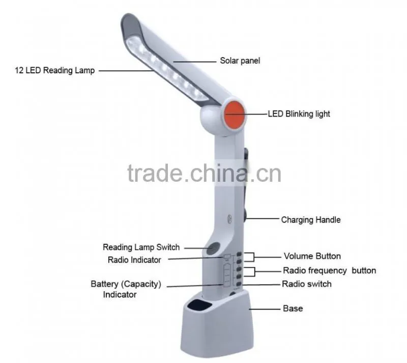 hand crank dynamo solar rechargeable led table lamp with led light and radio