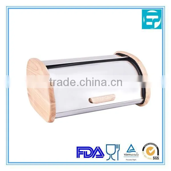 Stainless steel bread box with wooden