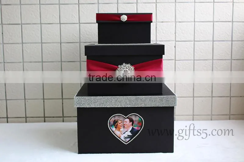 High quality black wedding gift box with photo frame in handmade