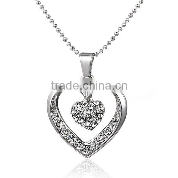 Fashion Lady White Zircon Double Heart Pendant Necklace Wholesale ZTYH-102207
