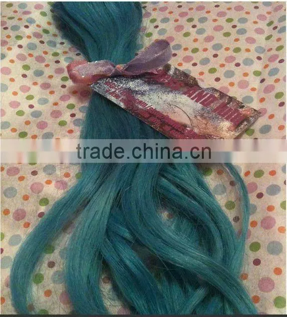 teal clip-in human hair extension