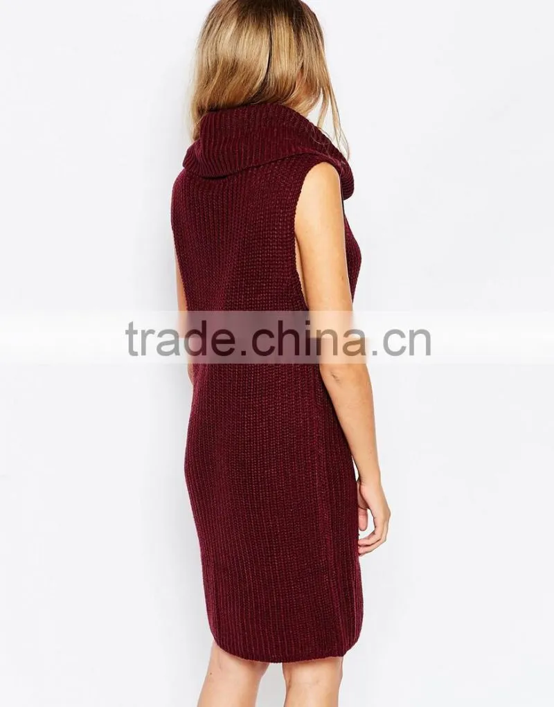 sleeveless Chunky Knit Sleeveless Cowl Neck sweater Dress