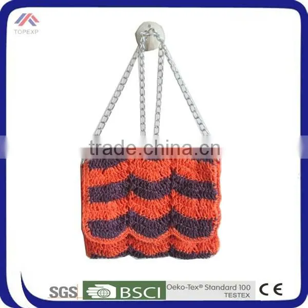 Multicolor Crochet Straw Bag With Metal Handle