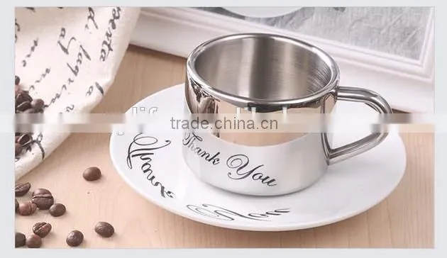 promotional custom double wall stainless steel coffee mug with handle
