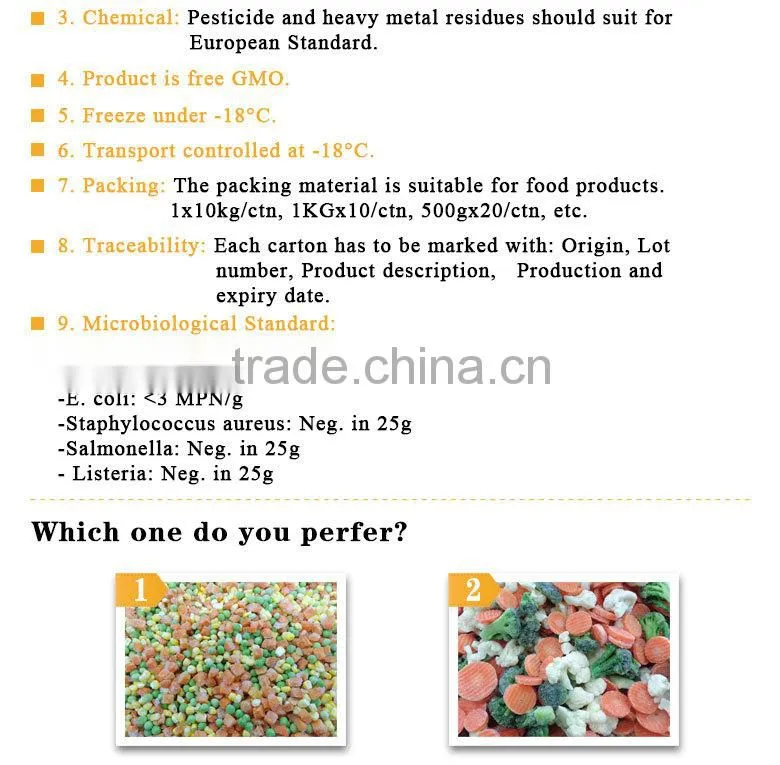 New crop good taste frozen vegetable mixture