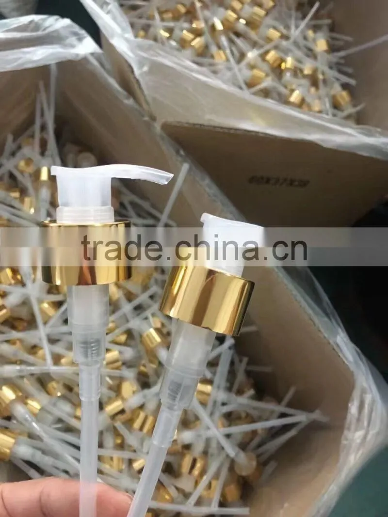 24mm 28mm wholesale shiny gold aluminum lotion pump cap for shampoo bottle