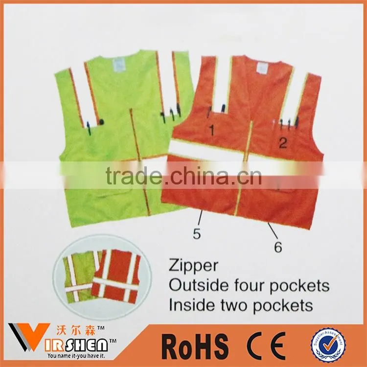 Reflective safety clothing airport walking safety vest with pockets