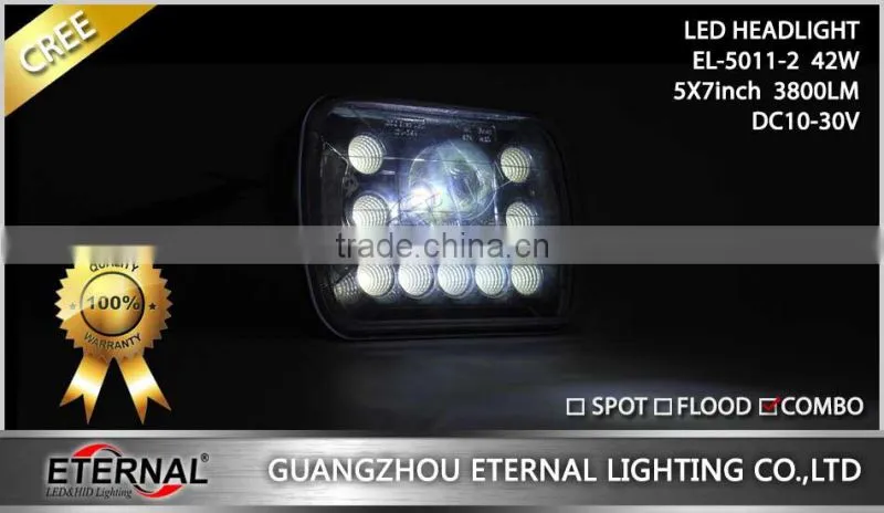 5x7in 42W high power automotive truck off road sealed beam led headlight dual beam with halo ring H4 plug
