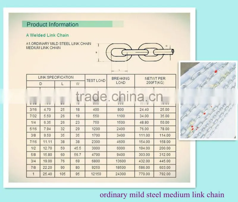 ordinary mild steel galvanized medium link chain