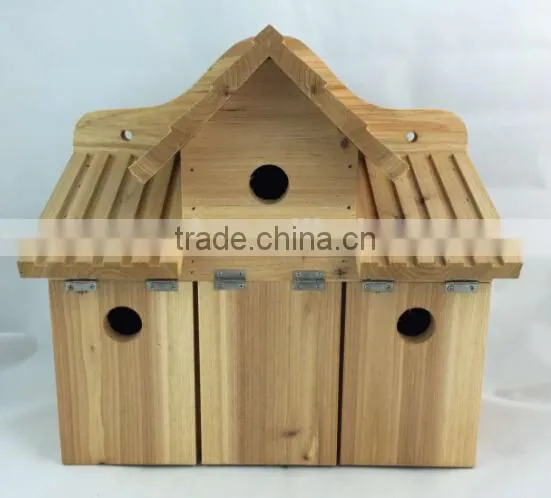 Unfinished Natural Wood Bird House with a link chain for hanging