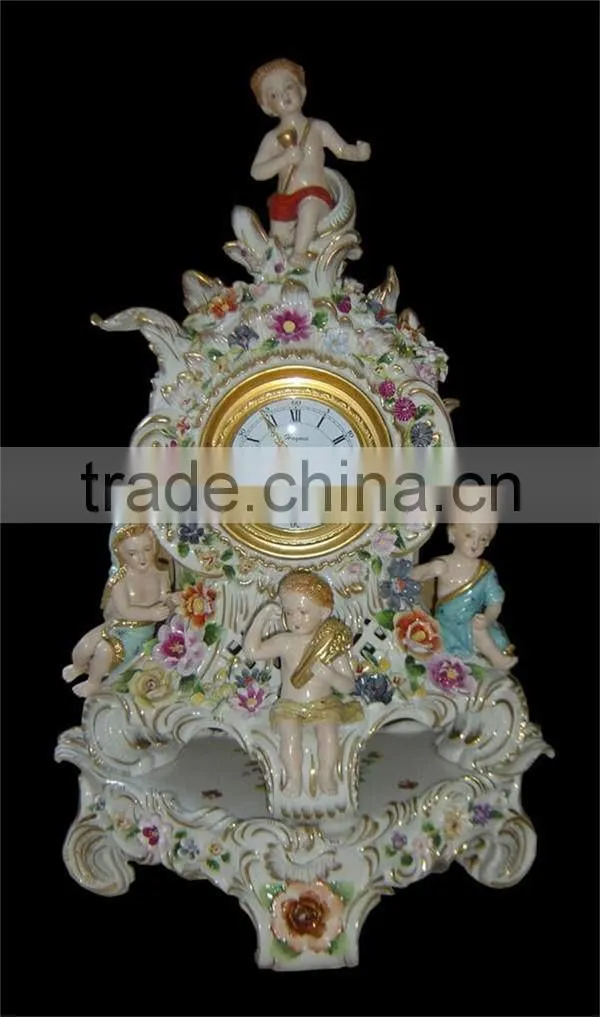 Ancient European Unique Floral Design Ceramic Table Clock, Lovely Kids Play Around Desk Clock, Ceramic Enamel Decorative Art