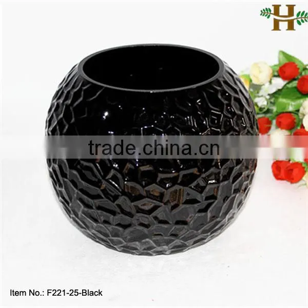 Honey Cellular Vase, Black Glass Round Ball Vase