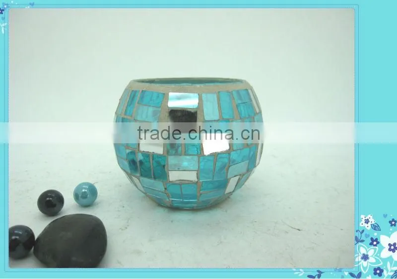 Hotel Decoration Blue Shimmering Mirrored Mosaic Fresh Art Deco Vase