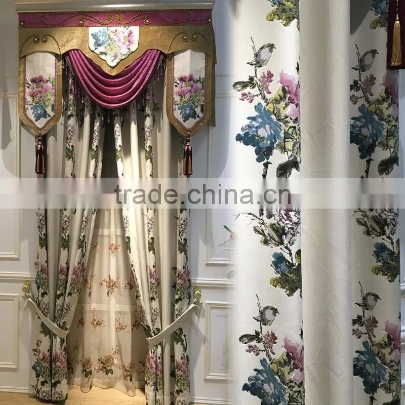 PRS-623 momoda luxury home decorations french retro antique curtain with sheers and valance arabian coffee color curtain fabric