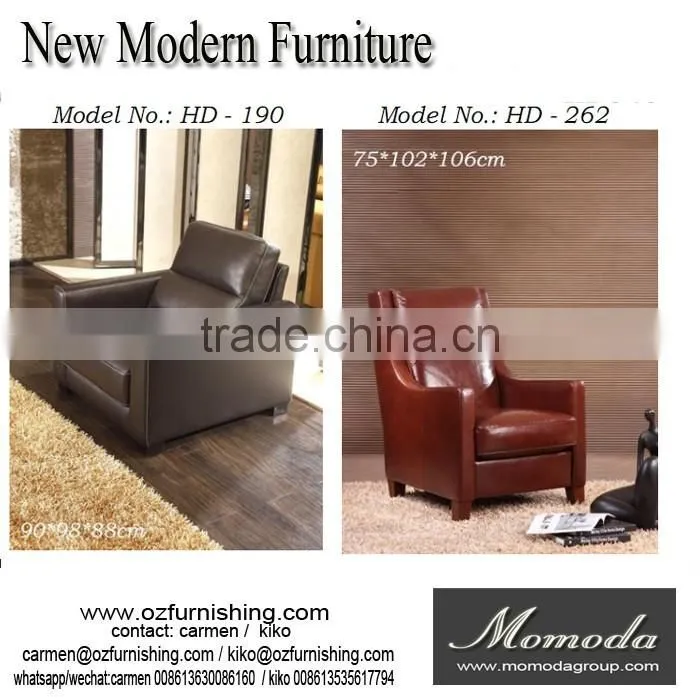 HD185 European style living room furniture white roll arms chesterfield leather single sofa