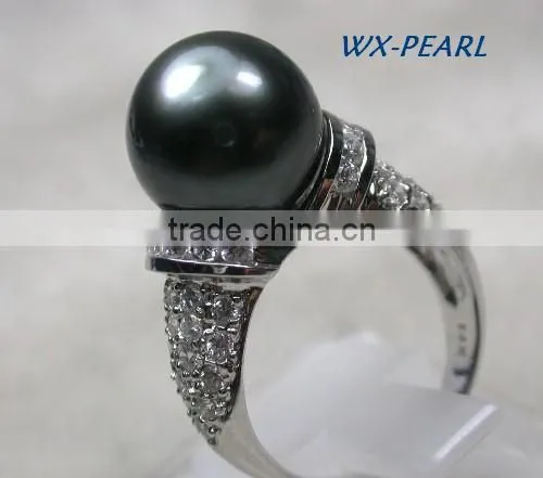 golde pearl silver ring with tahitian black pearl