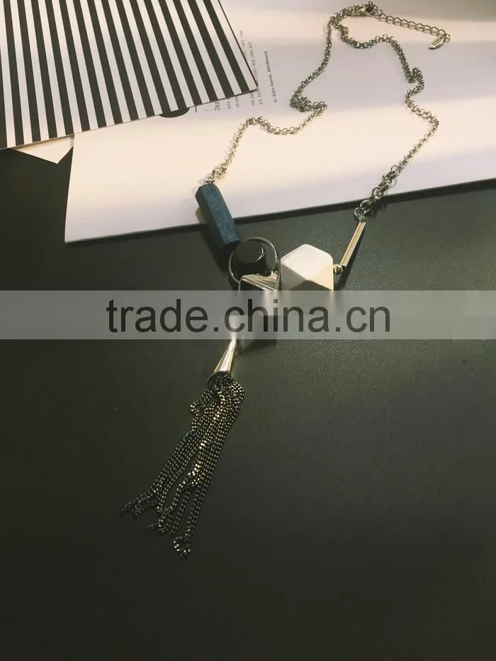 assorted geometric beads chain necklace long chain tassel necklace