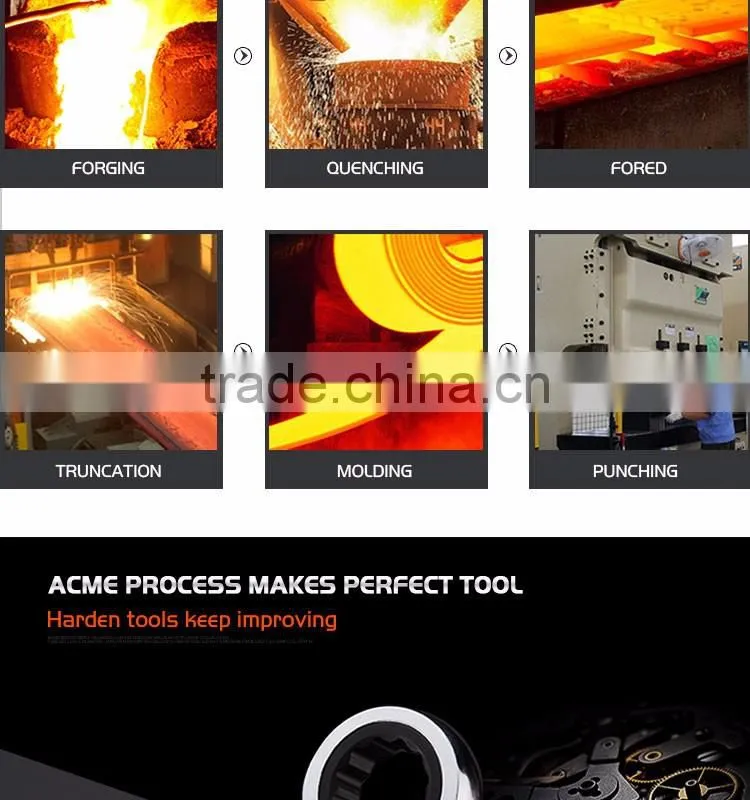 Professional 15mm Chrome Vanadium Flexible Combination Ratchet Wrench Set