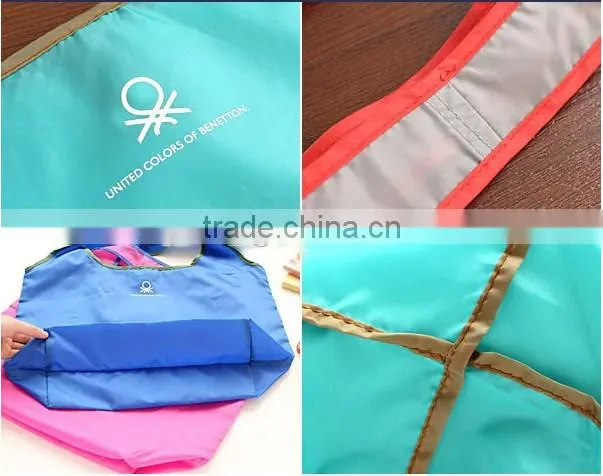 Cheap reusable colorful 190T nylon foldable shoulder shopping bags with pocket
