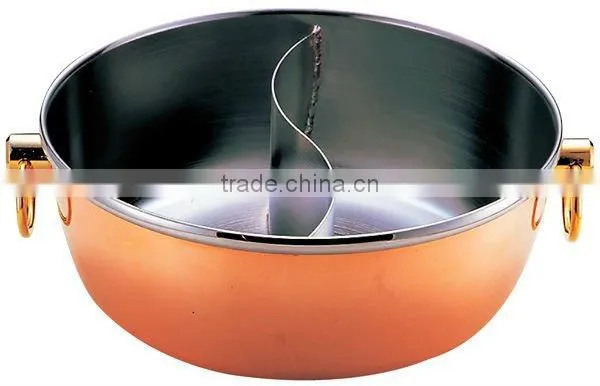 Royal Cladex Restaurant Shabu Shabu Pot without Lid Copper Plating Finishing Stainless Steel Finishing with Sealed Partition