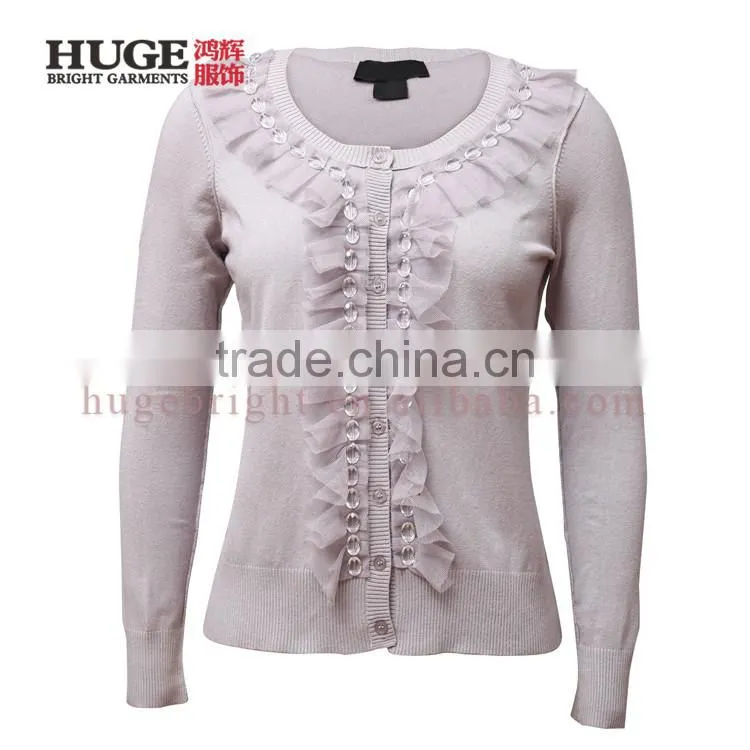 Vintage wholesale women cardigan with beaded ruffles