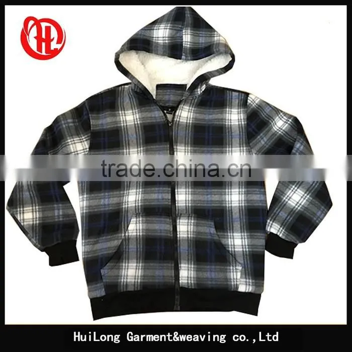 Custom fashion men winter grid style hoodie fleece jacket
