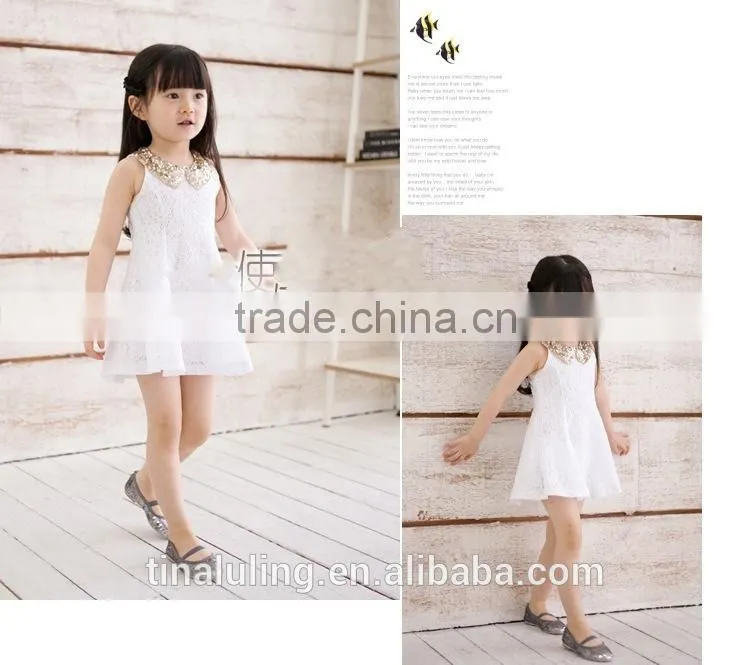 fashion new summer girls dresses kids sequin collar lace dress 2 colors baby dress kids clothes