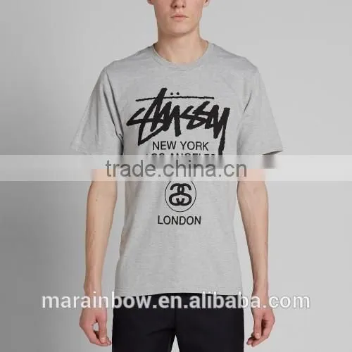 High Quality 100% Cotton Grey Printed Mens Crew neck T Shirts Graphic Print Short Sleeve T Shirt