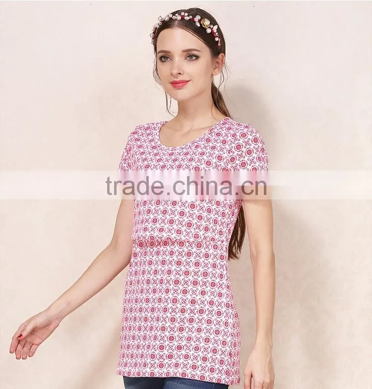 Summer Short Sleeve Nursing Clothes Floral Breastfeeding Clothing Cotton Maternity Mother Outdoor Tops