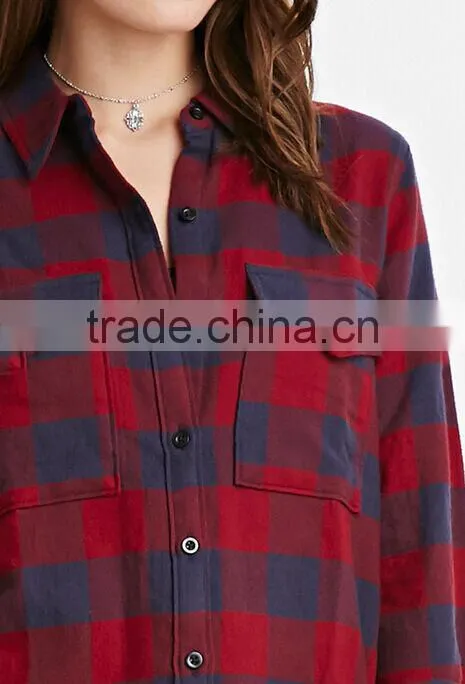 New Casual Button Down Lapel Neck Plaids Flannel Blouse Shirts