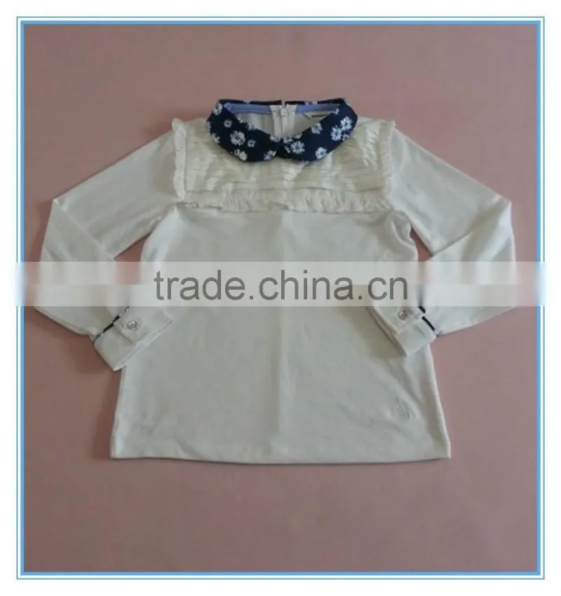 Wholesale OEM children girls cotton long sleeve shirt, girls boutique t shirt with flower printed turn over neck