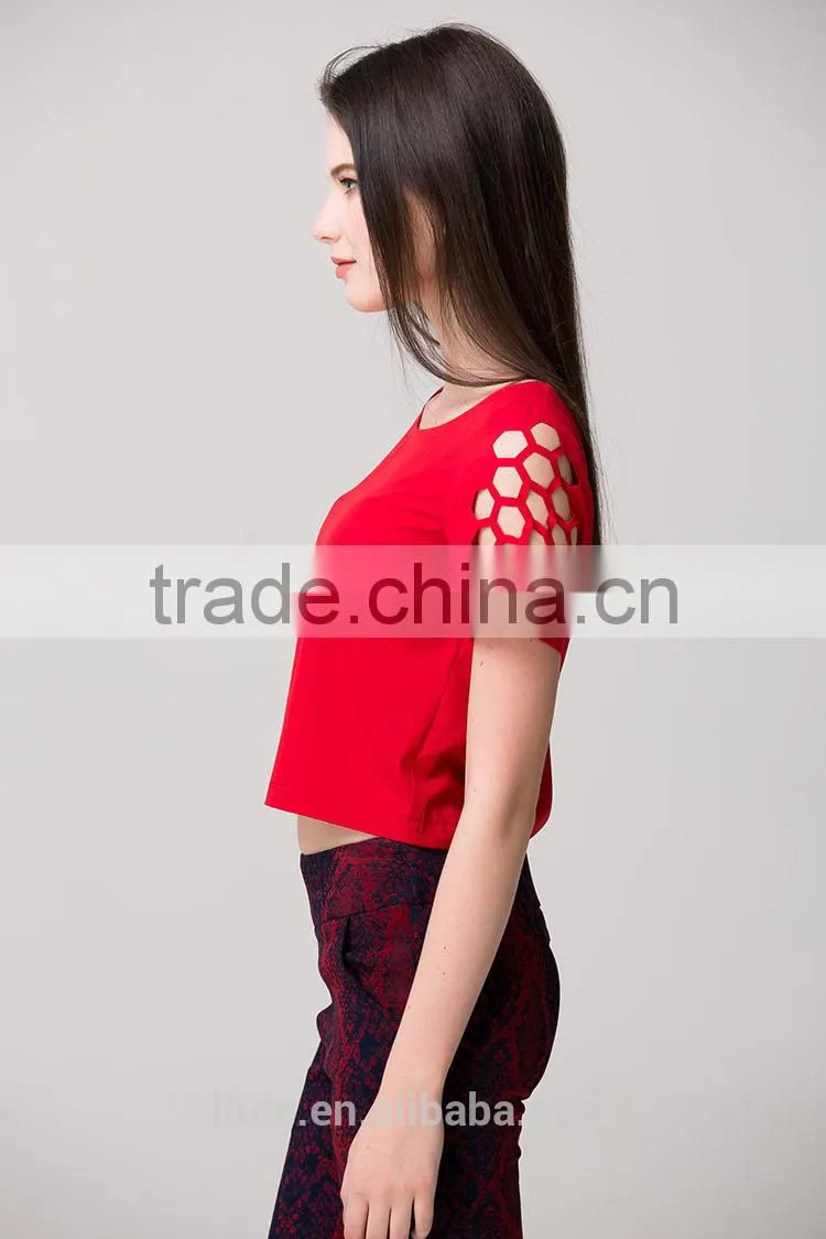 Short sleeve ladies new design hollow out fashionable t-shirt