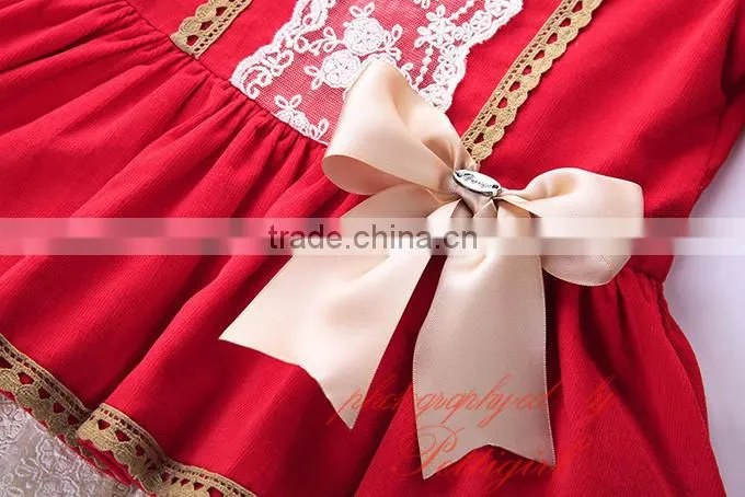 Wholesale Handmade Pettigirl Autumn Red Girl Boutique Dress Cotton Flower Girls Dress With Hair Accessories G-DMGD908-893