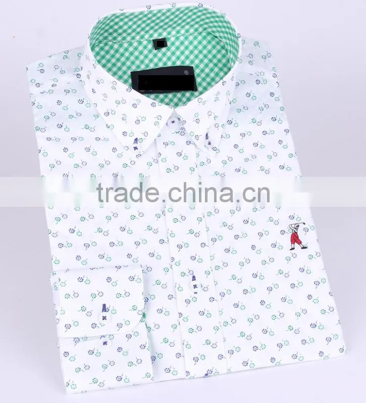new design men's long sleeve slim fit shirt with contrast collar and cuff