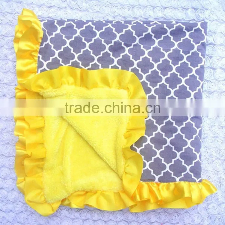 Blue satin ruffle child blankets baby gear damask soft cotton fleece baby blanket