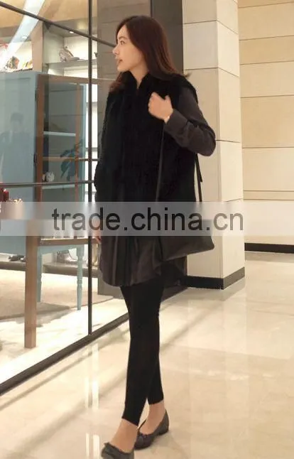 YR691 knitted real mink fur black /brown short sleeve vest