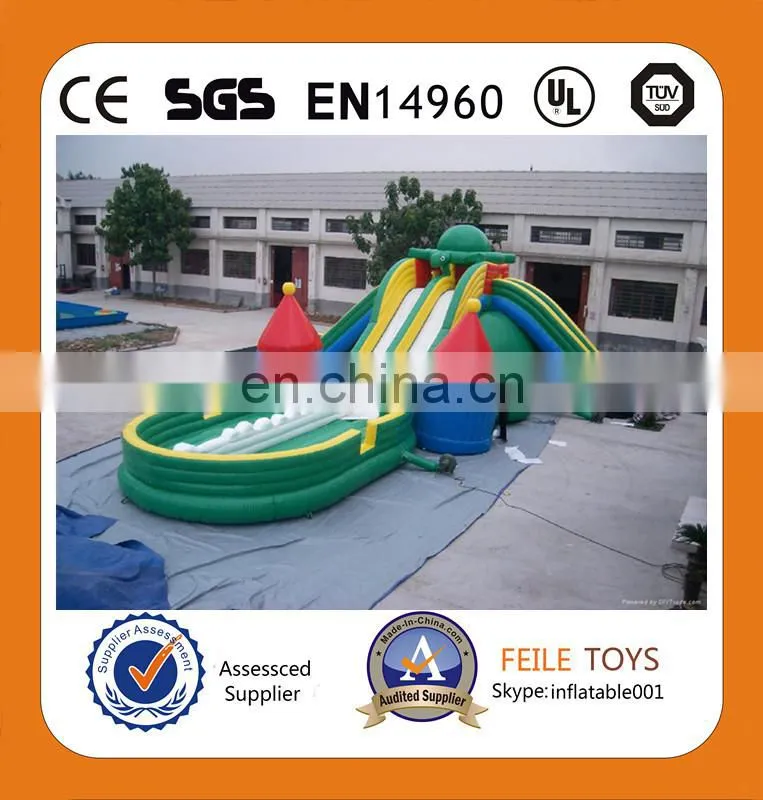 Newly giant green inflatable double lane water slip slide